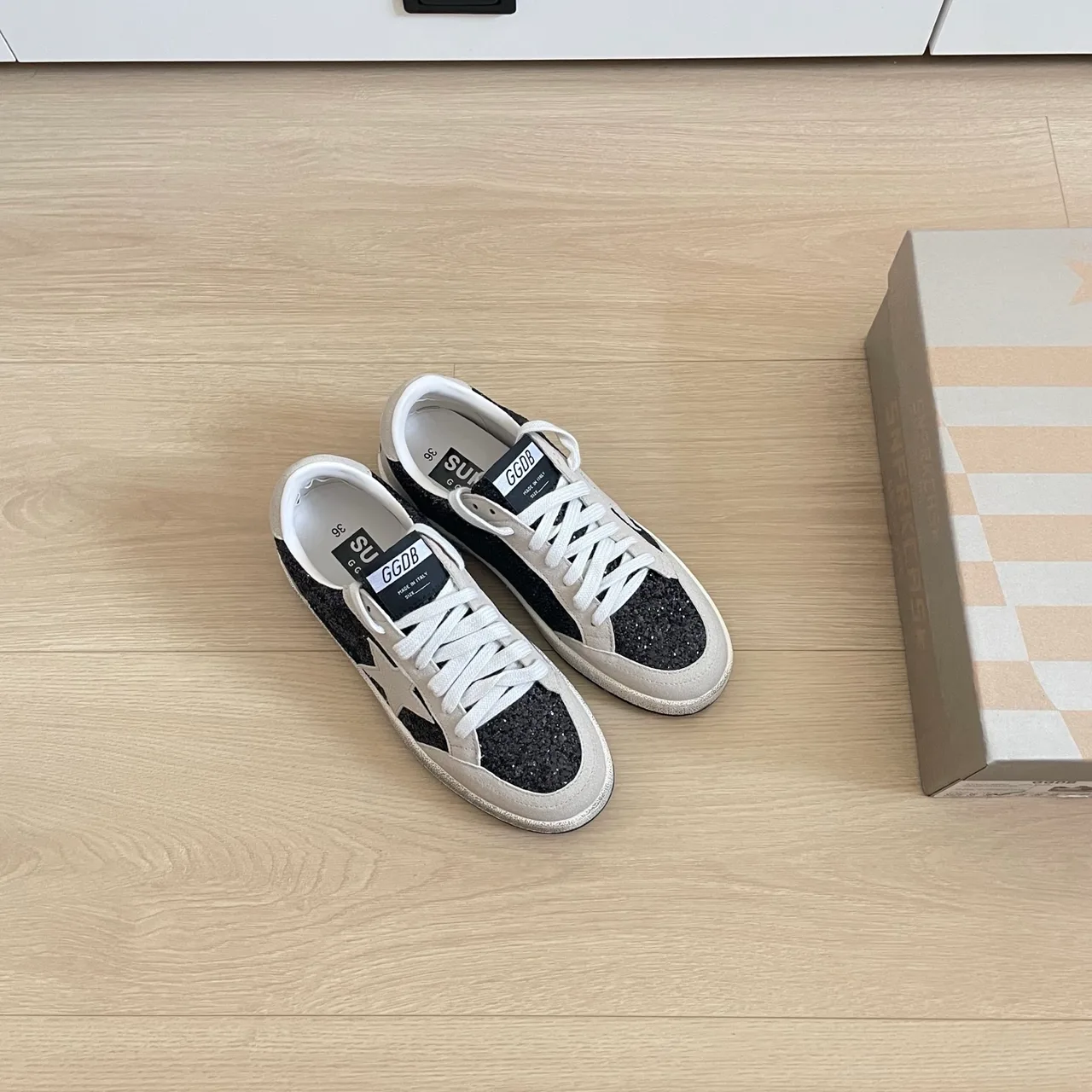 Golden Goose Glitter-Toe Star Sneakers in White · view 3