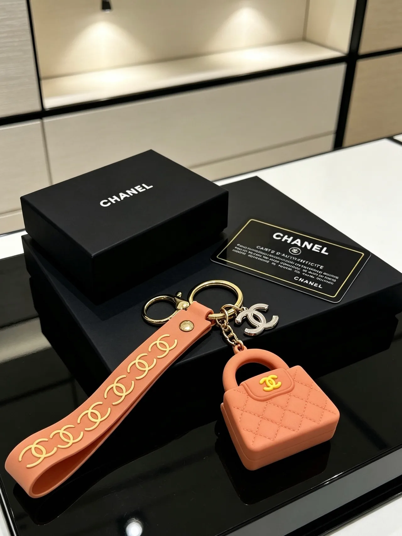 Chanel Quilted Mini Bag Keychain in Pink · view 2