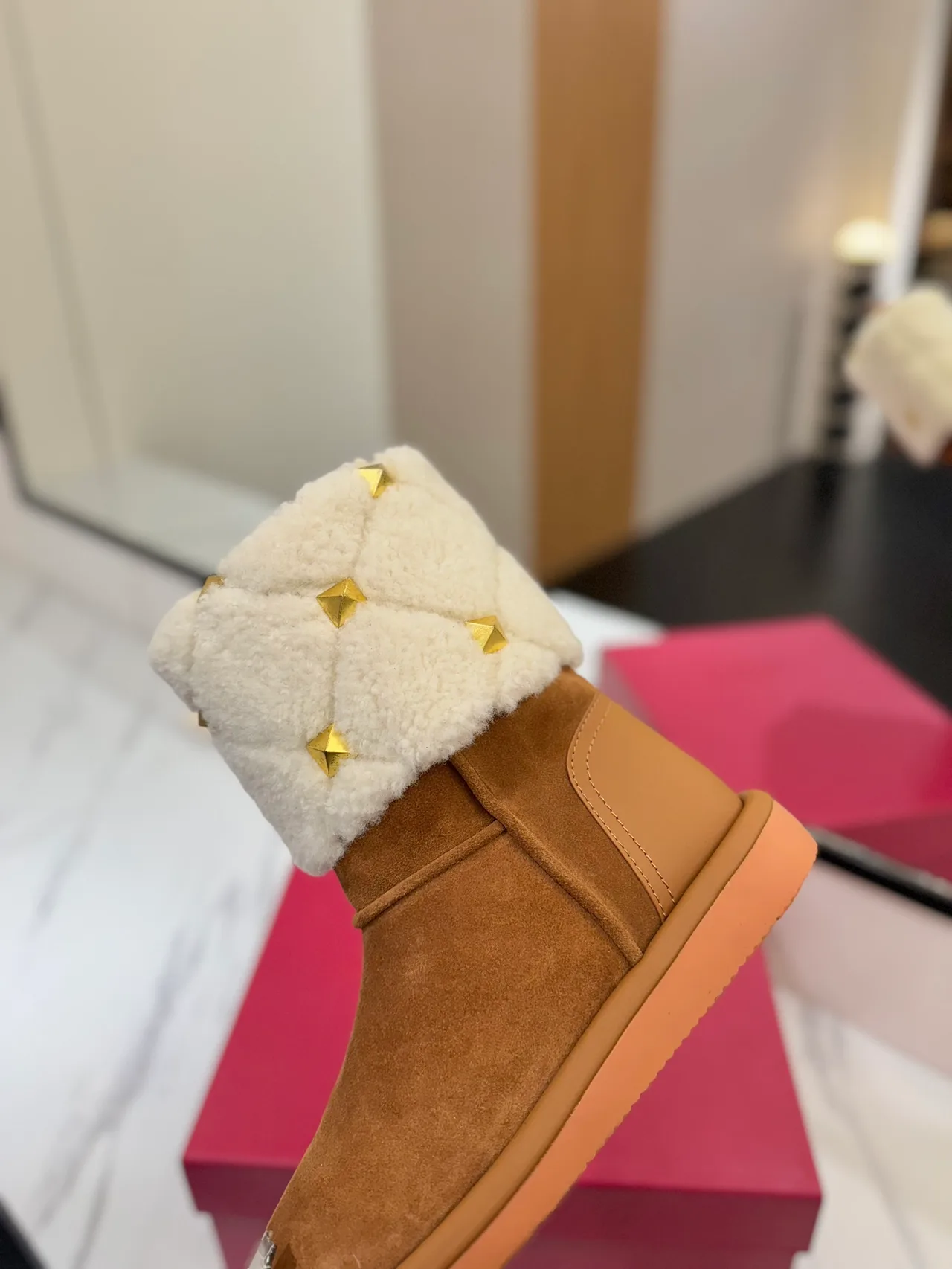 Valentino Quilted Suede-Look Boots in Tan · view 8