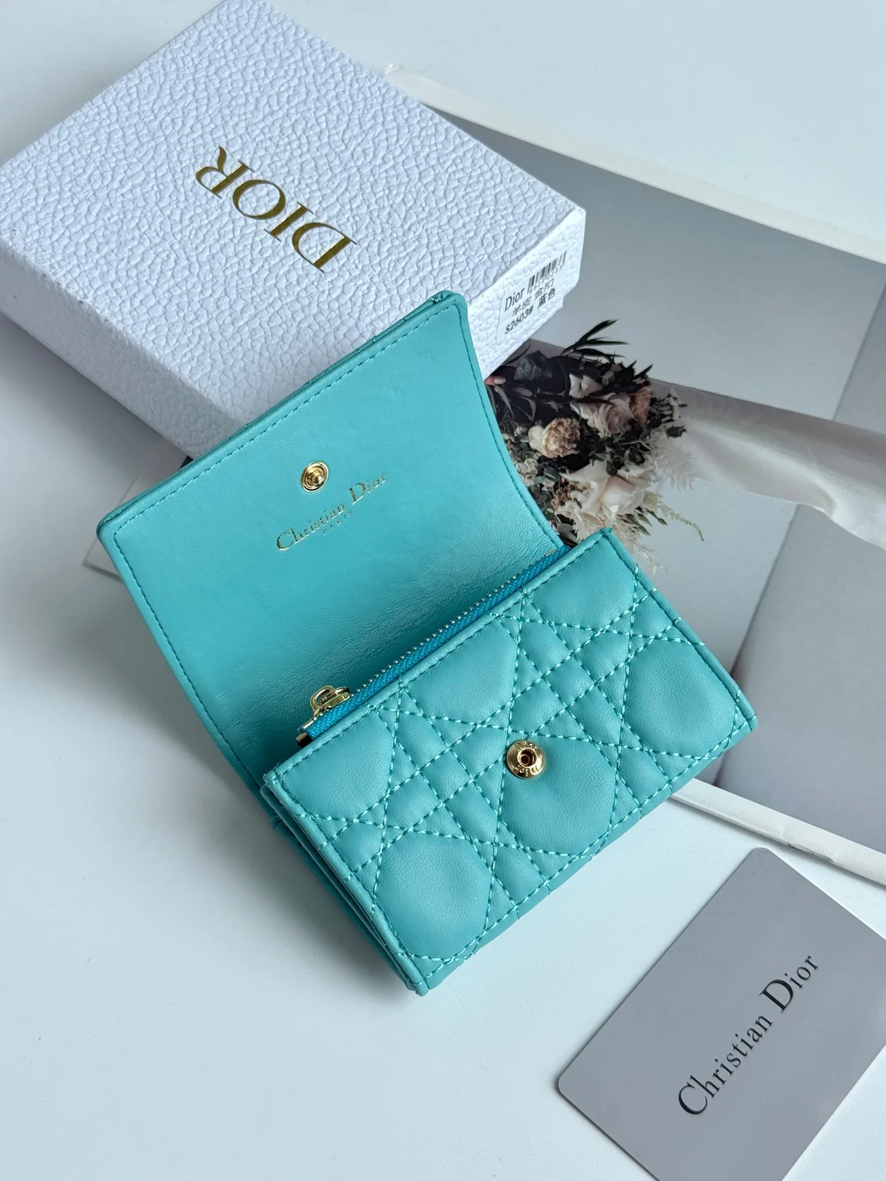 Dior Calfskin Quilted Bow Coin Cardholder in Blue · view 4