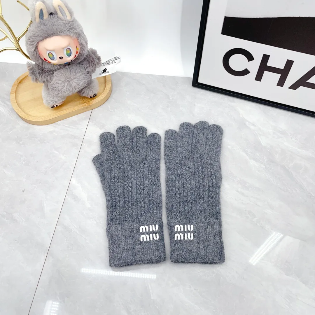 Miu Miu Wool Ribbed Hat Scarf and Gloves Set in Grey · view 7