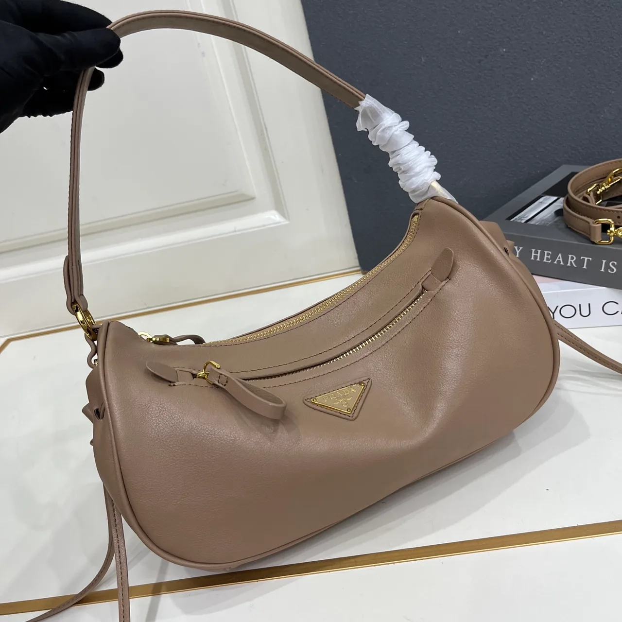 Prada Leather Hobo Bag in Grey · view 4