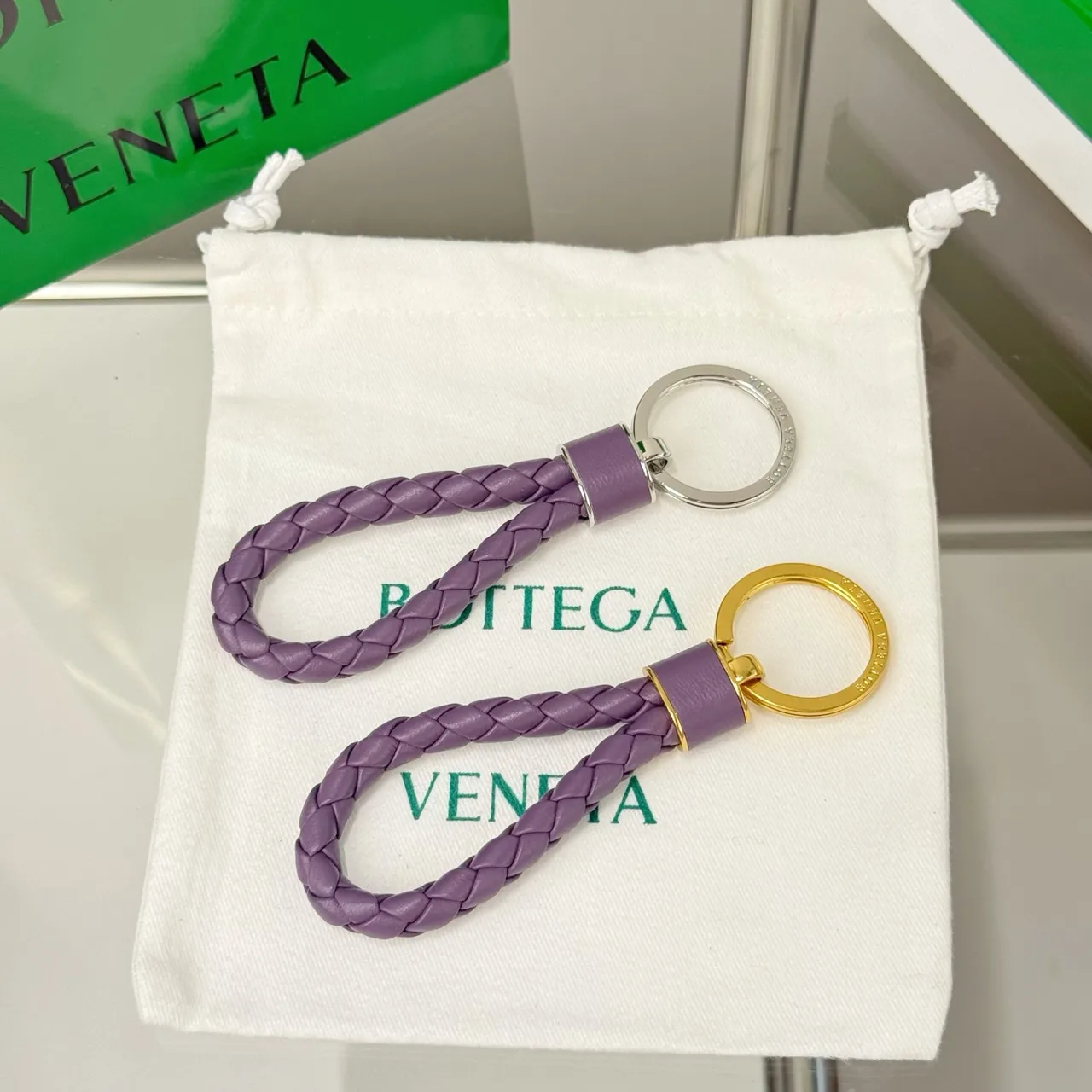Bottega Veneta Woven Loop Keychain in Pink & Red & Purple & Green & Black & Blue & Brown & Grey & Burgundy · view 8