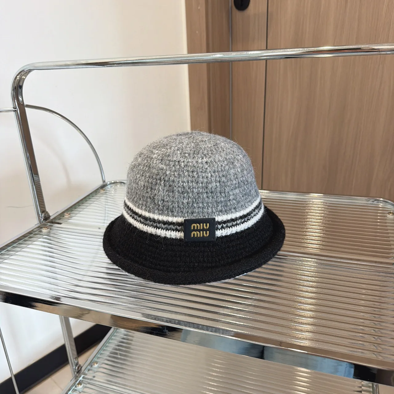 Miu Miu Knit bucket hat in Cream & Brown & Grey · view 3