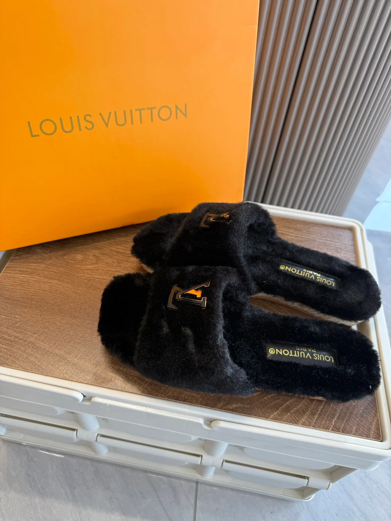 Louis Vuitton Mules in Black / White / Purple · view 3
