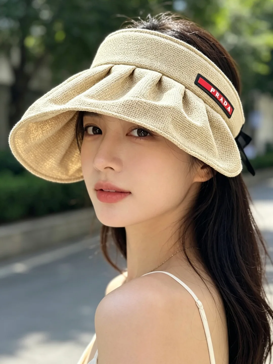 Prada Foldable Sun Visor in Beige · view 2