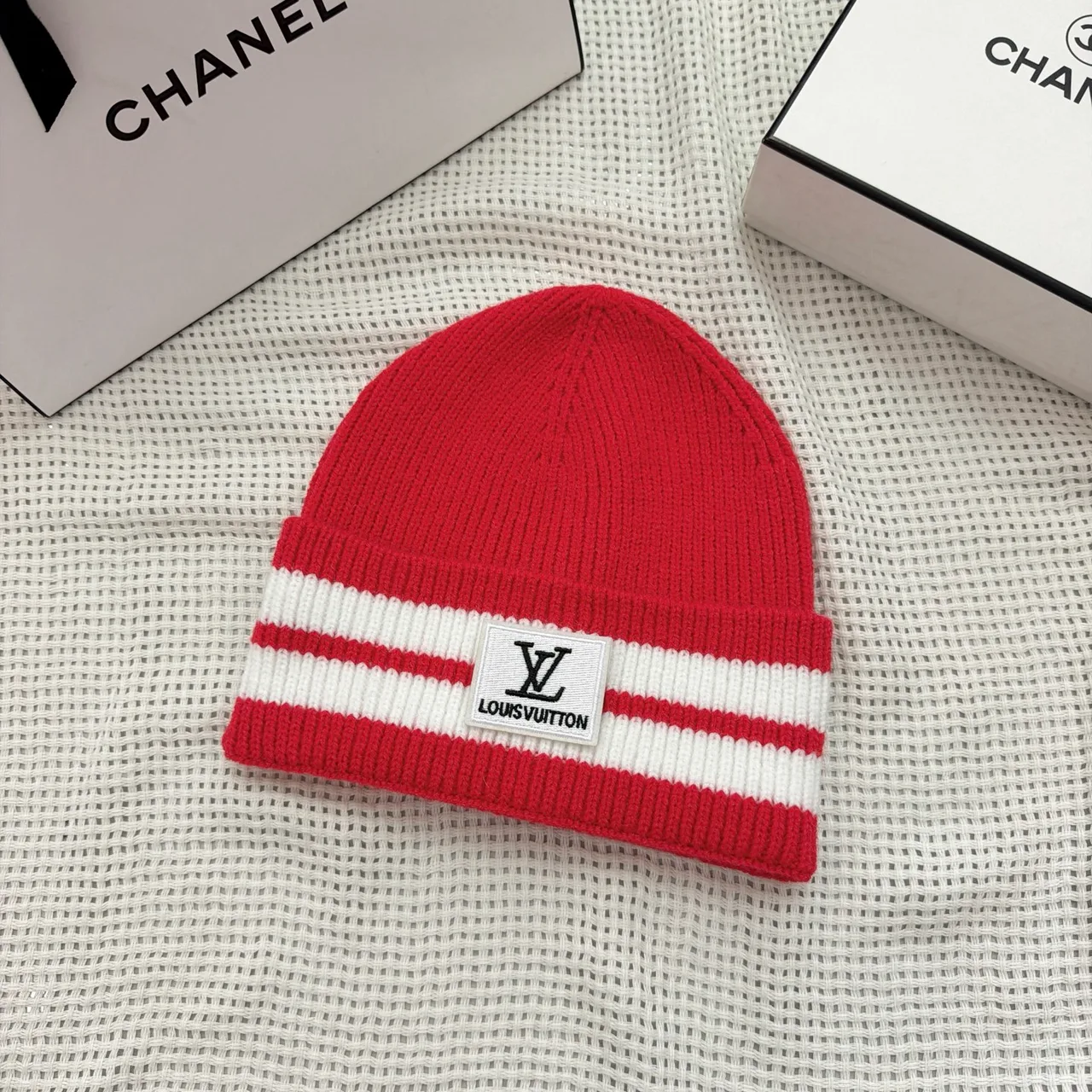 Louis Vuitton Striped monogram knit beanie in Grey & Black & Blue & Burgundy & Brown & Red & White · view 5