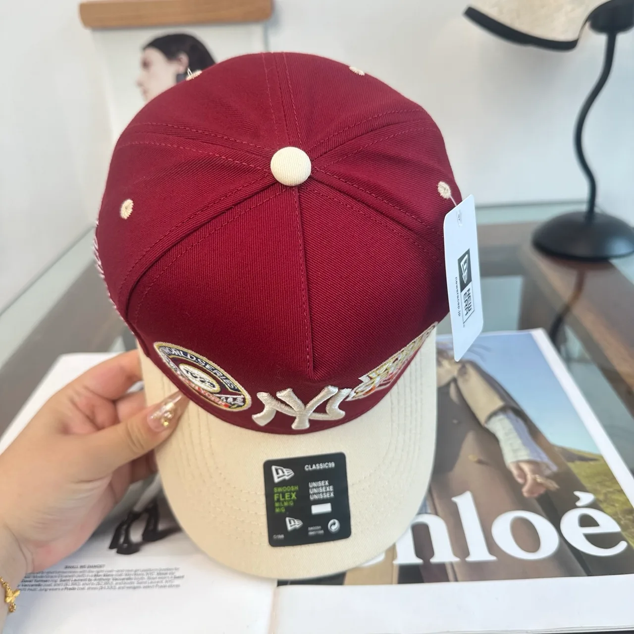 New Era Embroidered Baseball Cap in Burgundy · view 7