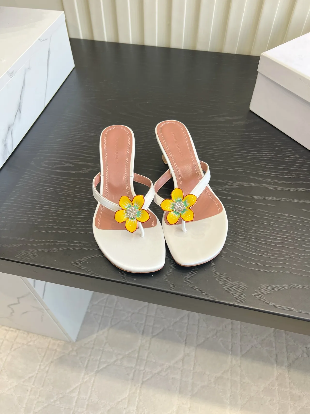 Amina Muaddi Silk Sandals in White · view 1