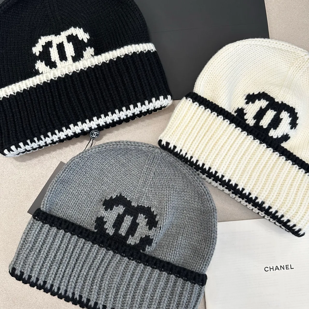 Chanel Beanie in Black & White & Grey · view 8