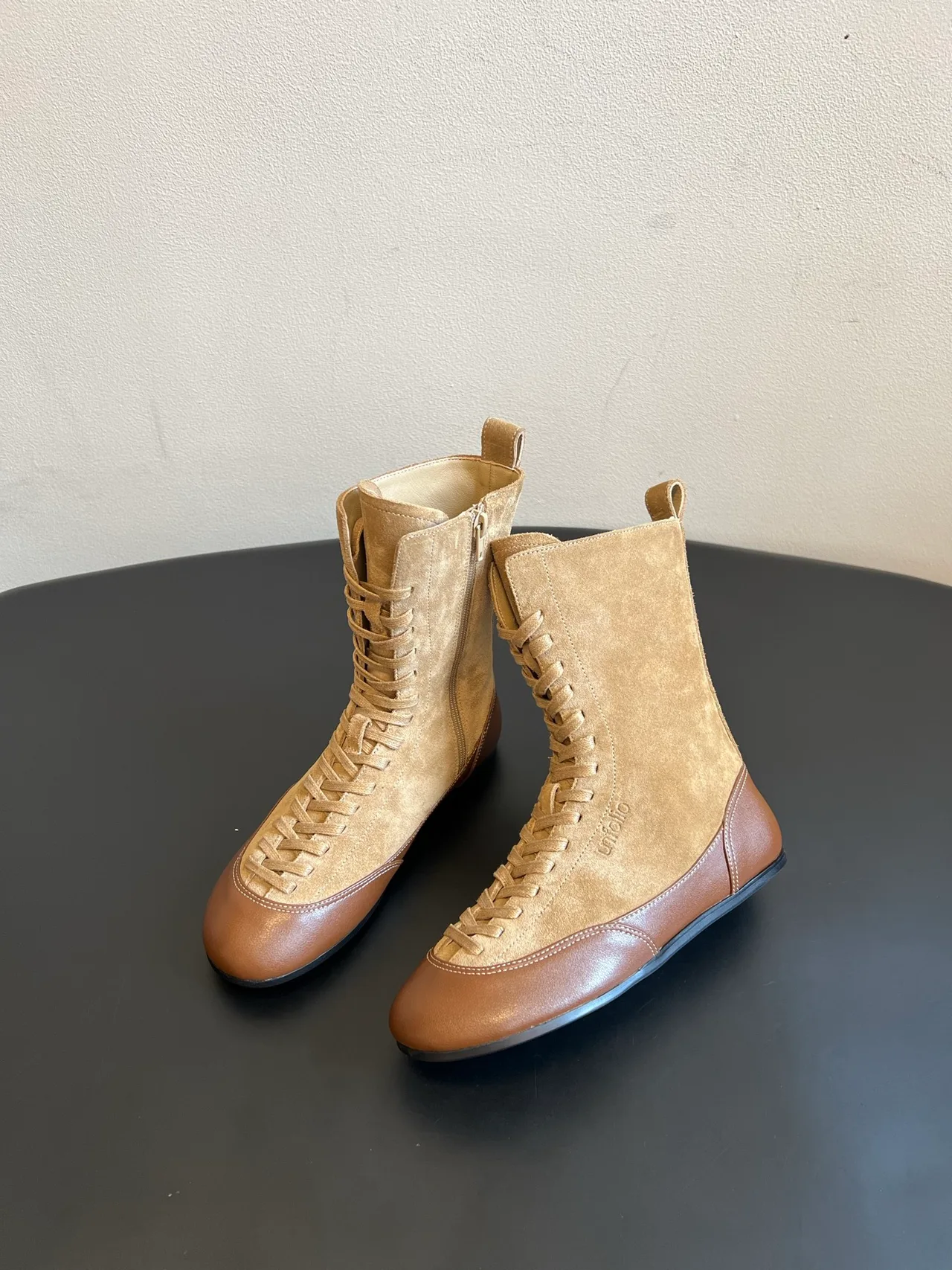 Suede-Look Side-Zip Lace-Up Boots in Brown · view 3