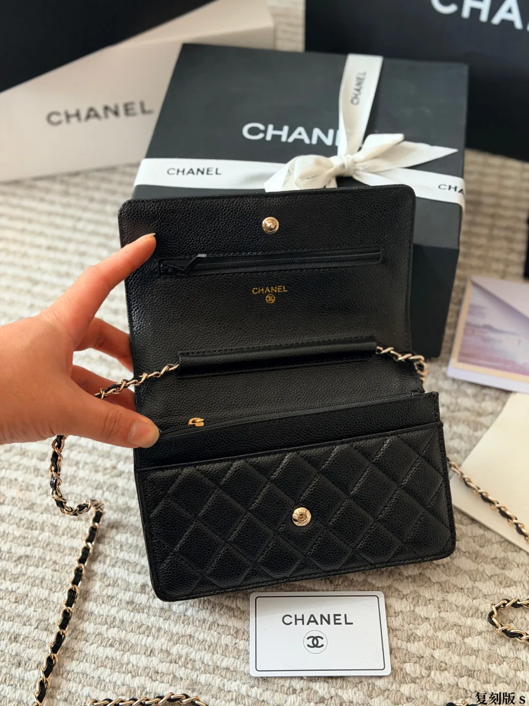 Chanel Boy Chain Wallet in Black · view 7