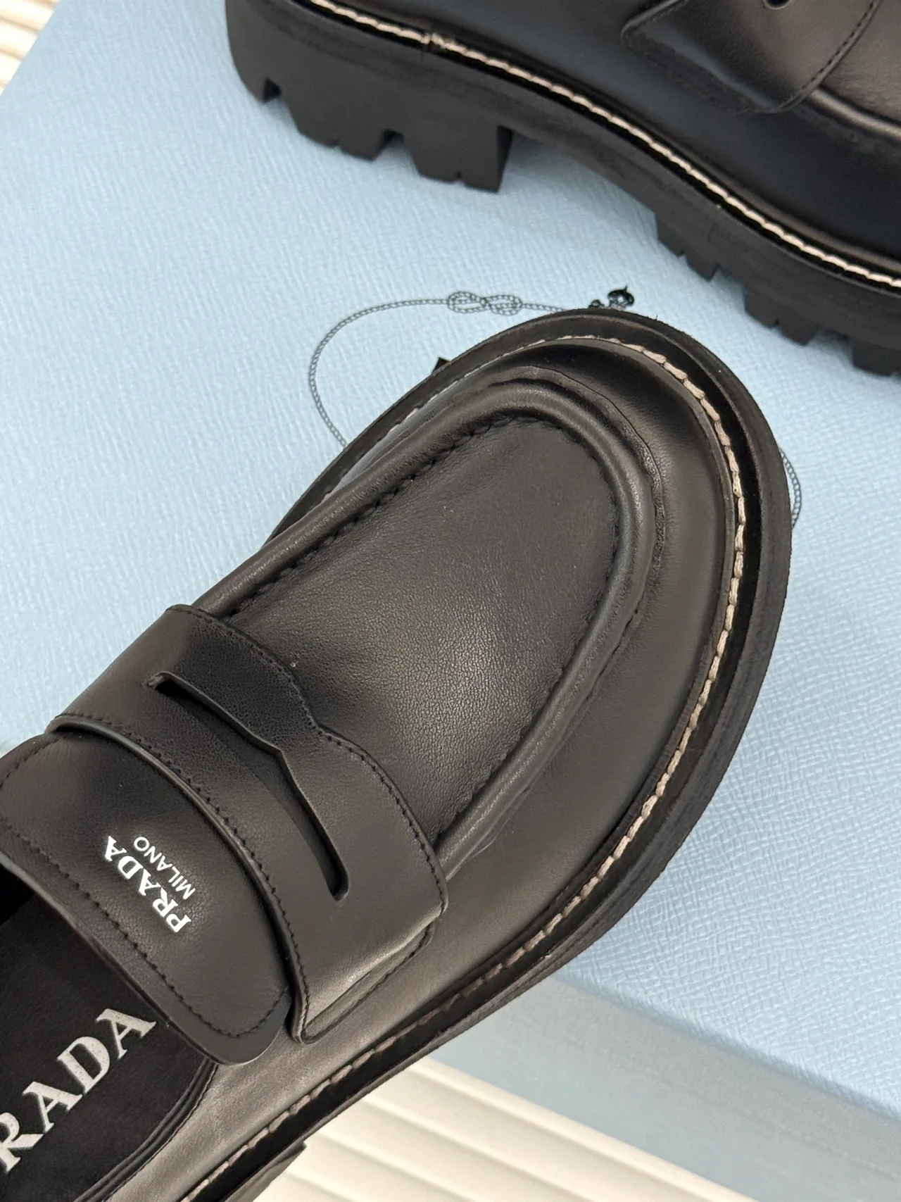 Prada Cowhide Denim Smooth Loafers in Black · view 7