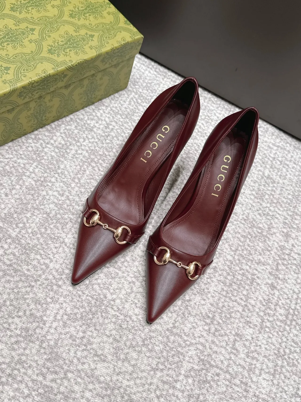 Gucci Sheepskin Horsebit Heel Pumps in Burgundy · view 1