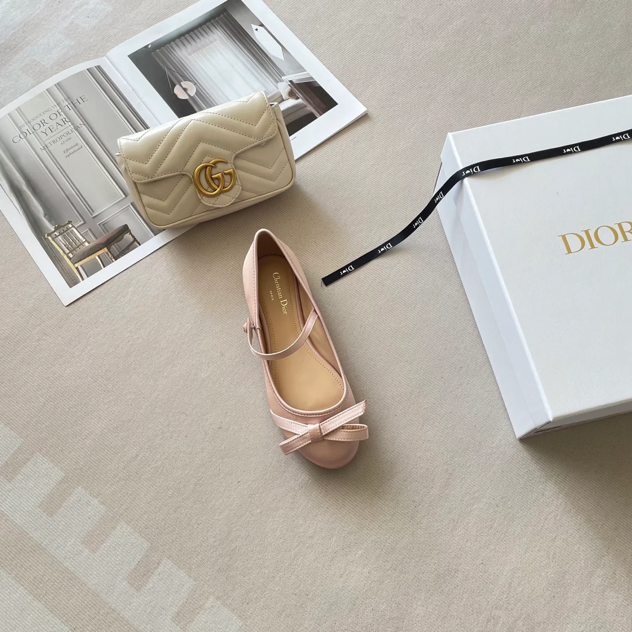 Dior Leather Quilted Bow Mary Jane Flats in Pink · view 6