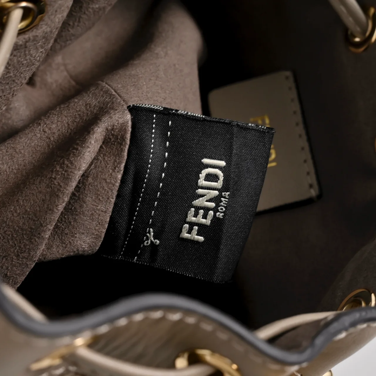 Fendi Calfskin Embroidered Bucket Bag in Beige · view 8