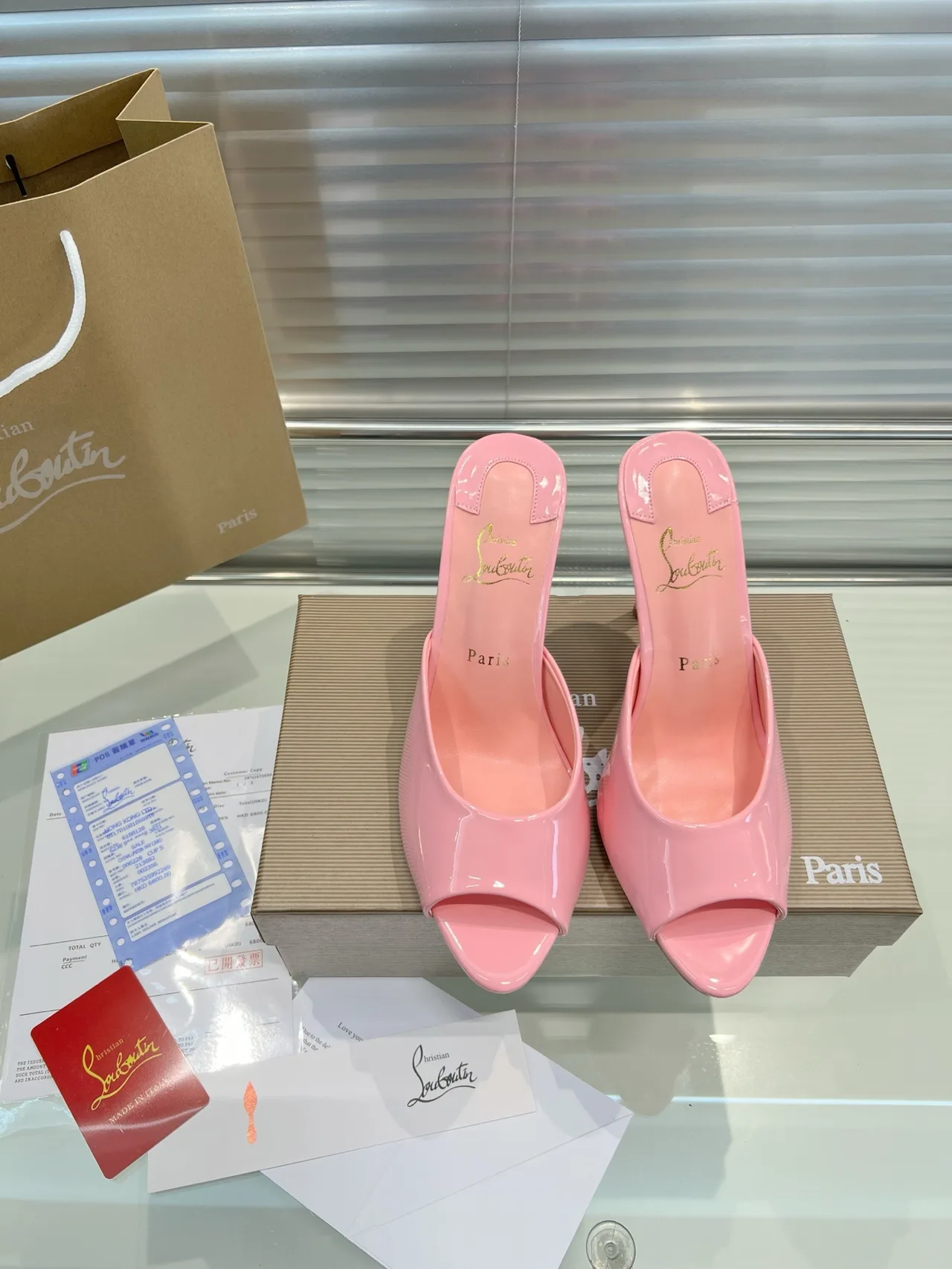 Christian Louboutin Open-toe heeled mules in Pink & Burgundy & Black & Blue & White · view 1
