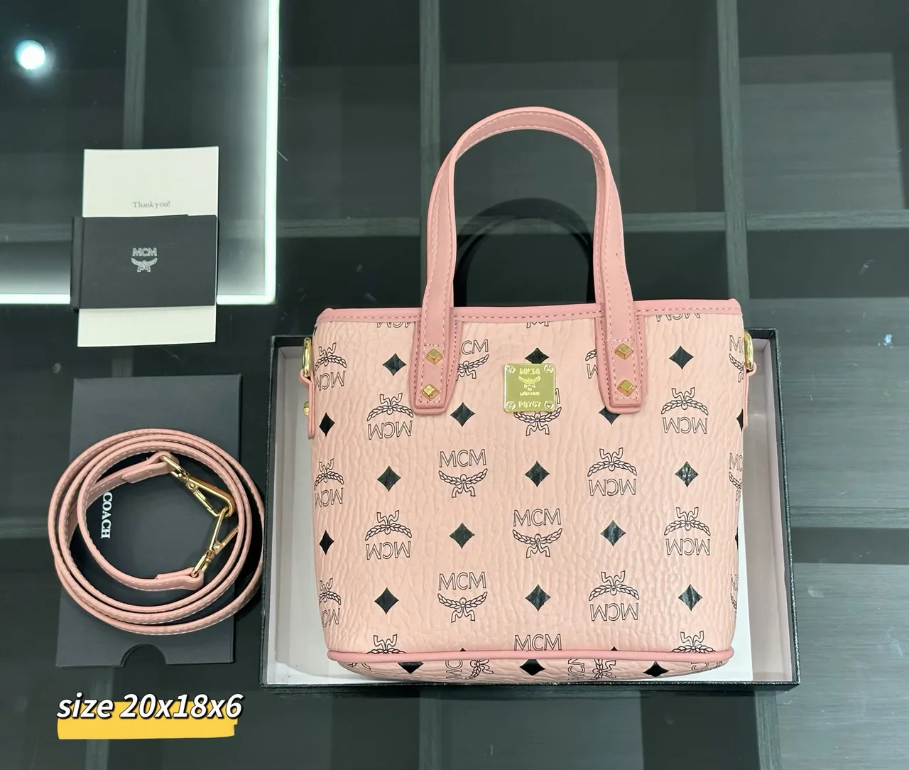 MCM Monogram Top-Handle Tote in Beige & Orange & Pink & Grey · view 7