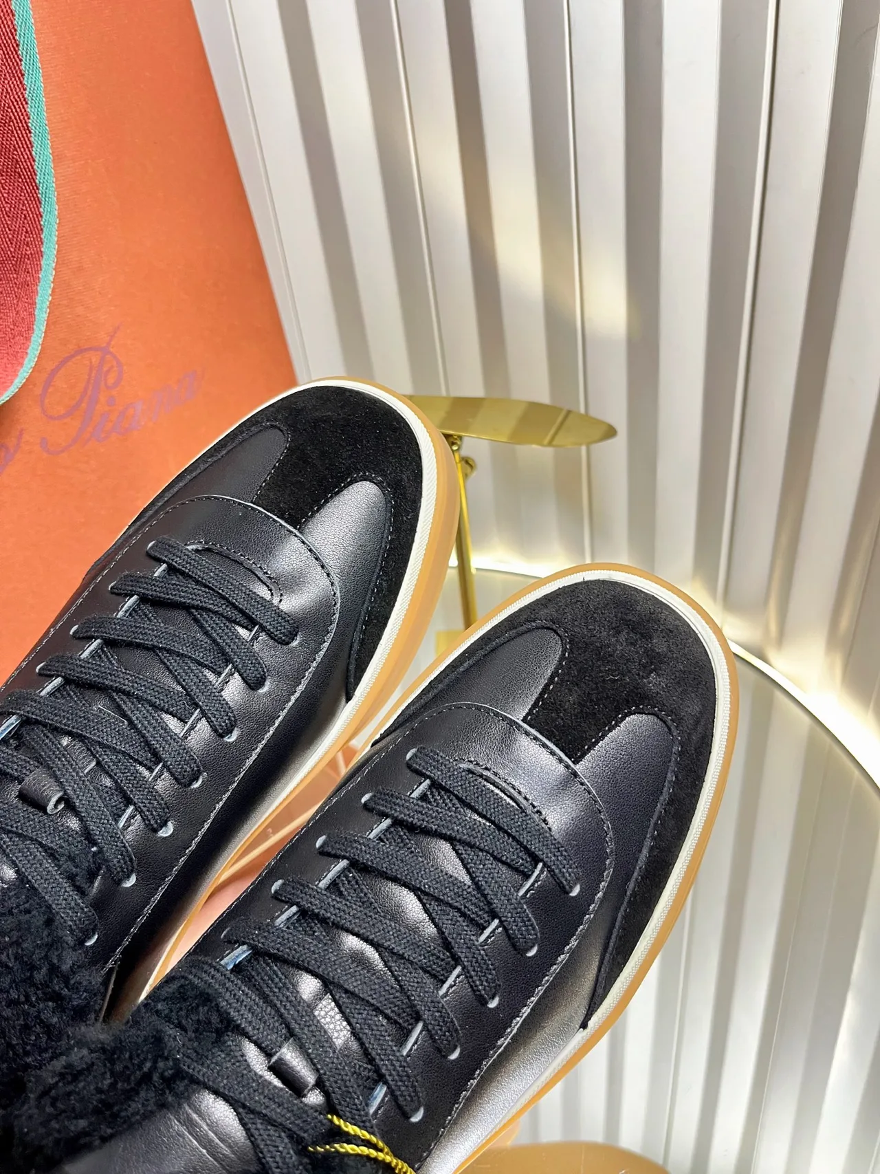 Cashmere Lined Low-Top Sneakers in Black · view 7