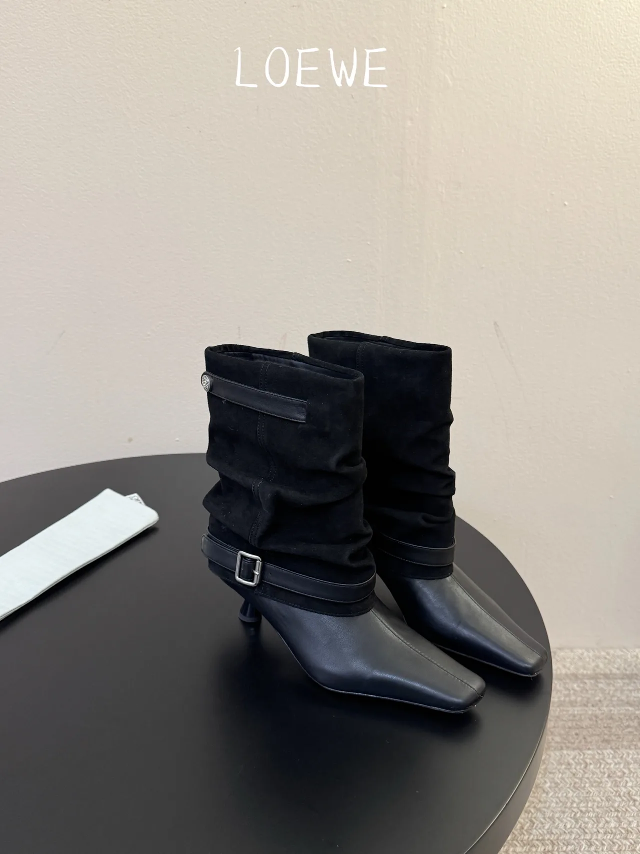 Loewe Cowhide Square-Toe Buckle Ankle Boots in Black · view 4