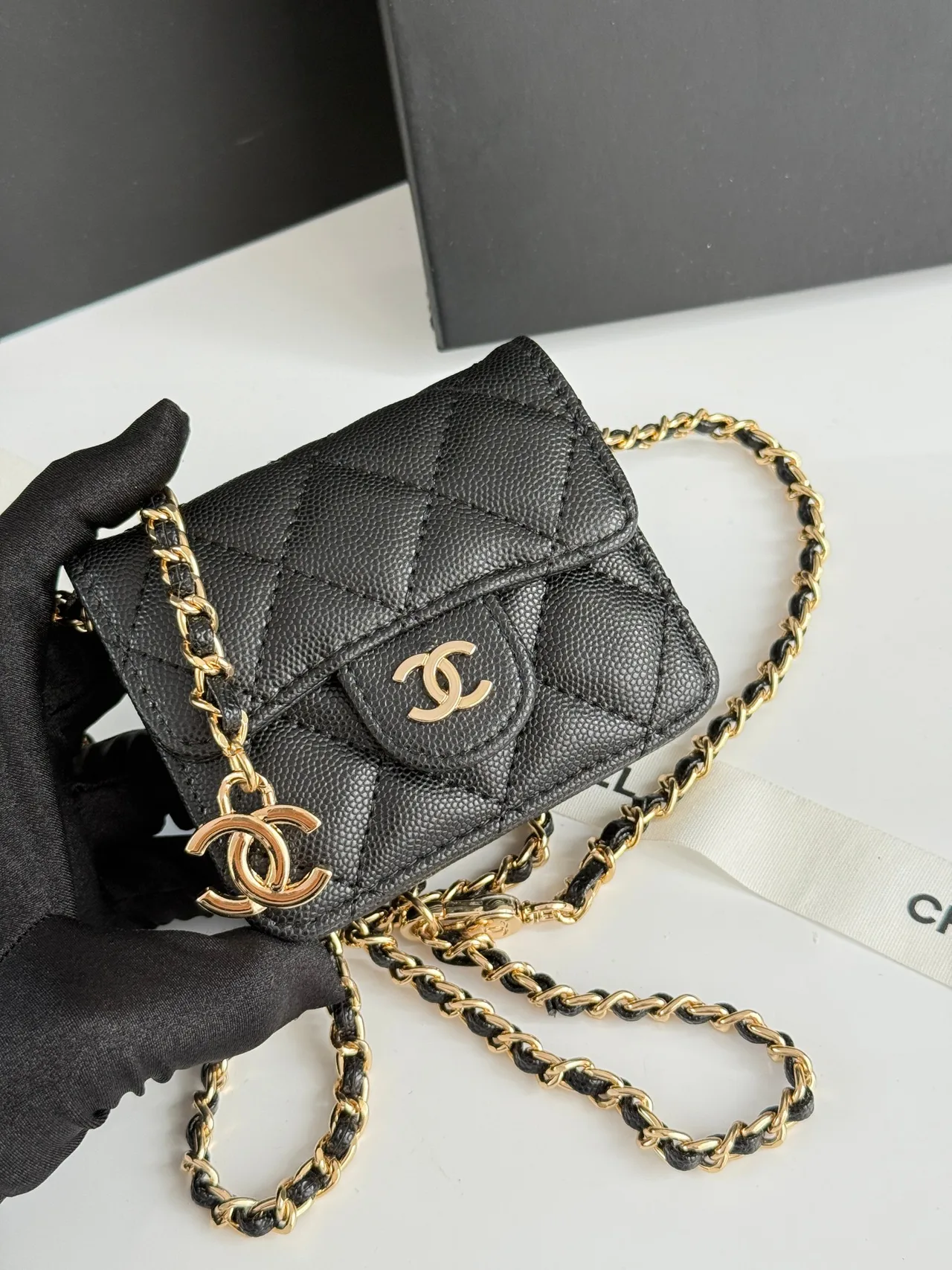 Chanel Quilted Accordion Chain Wallet in Black · view 4