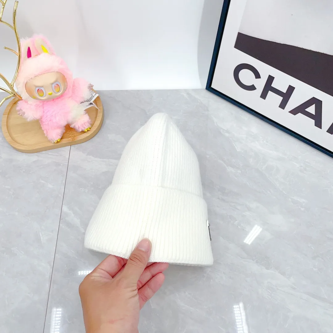 Prada Wool Triangle Logo Knit Beanie in White · view 5