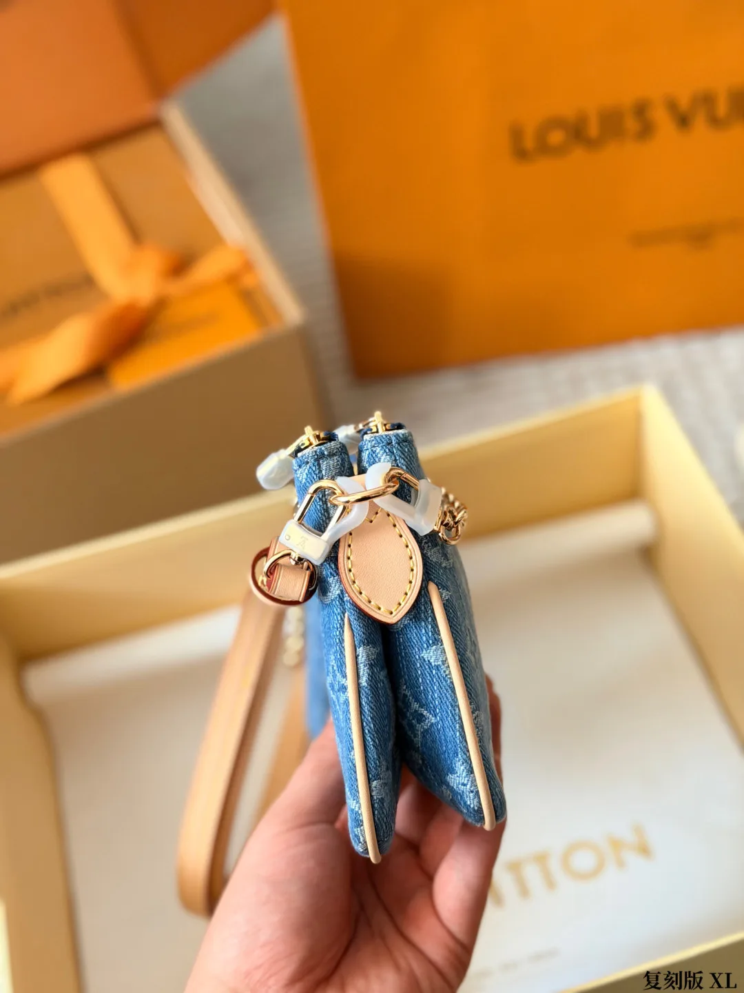 Louis Vuitton Cowhide Canvas Monogram Clutch in Blue · view 4