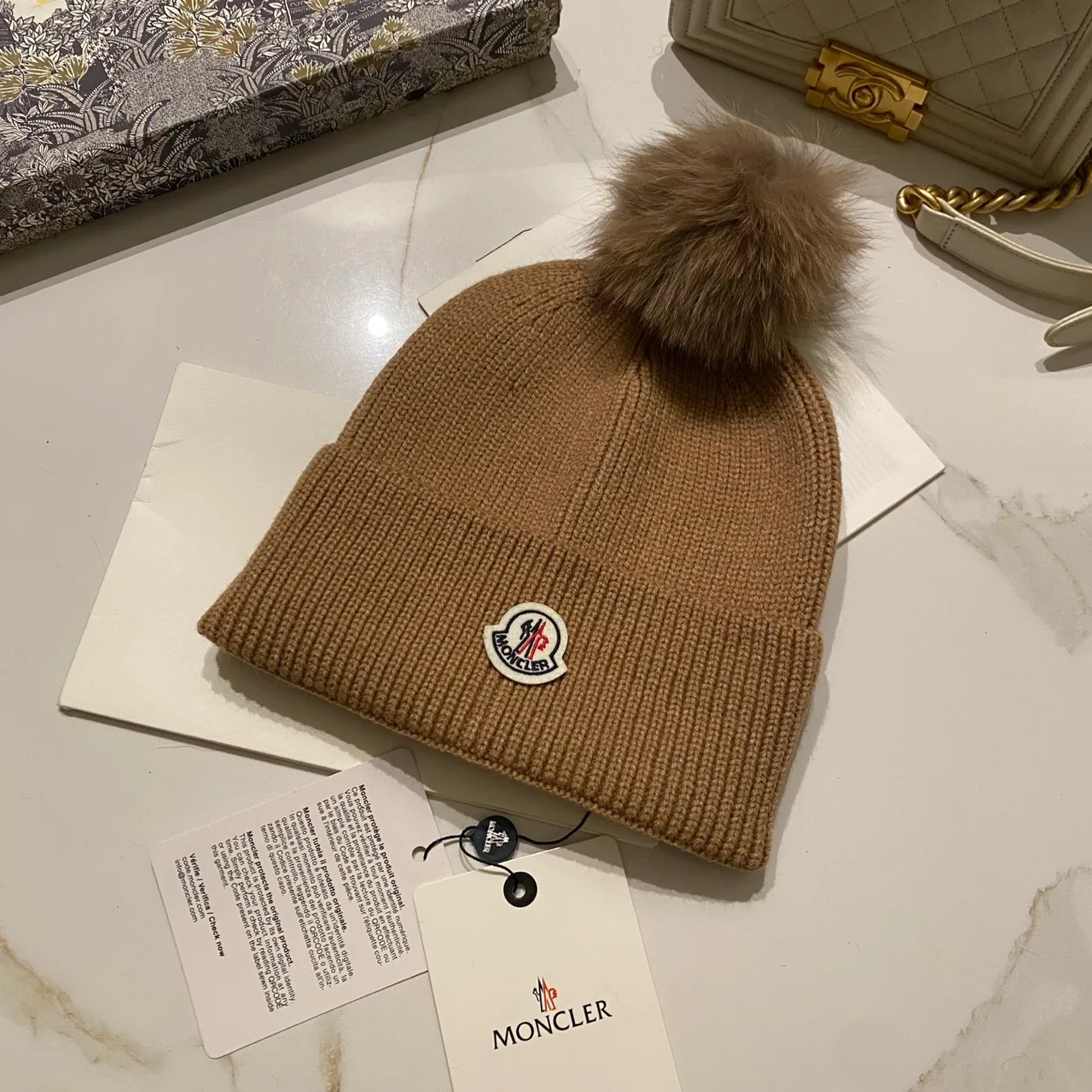Moncler Pom Beanie in Red & Blue & Orange & Yellow & Pink & Burgundy & Brown & Grey & Black & White & Beige · view 2