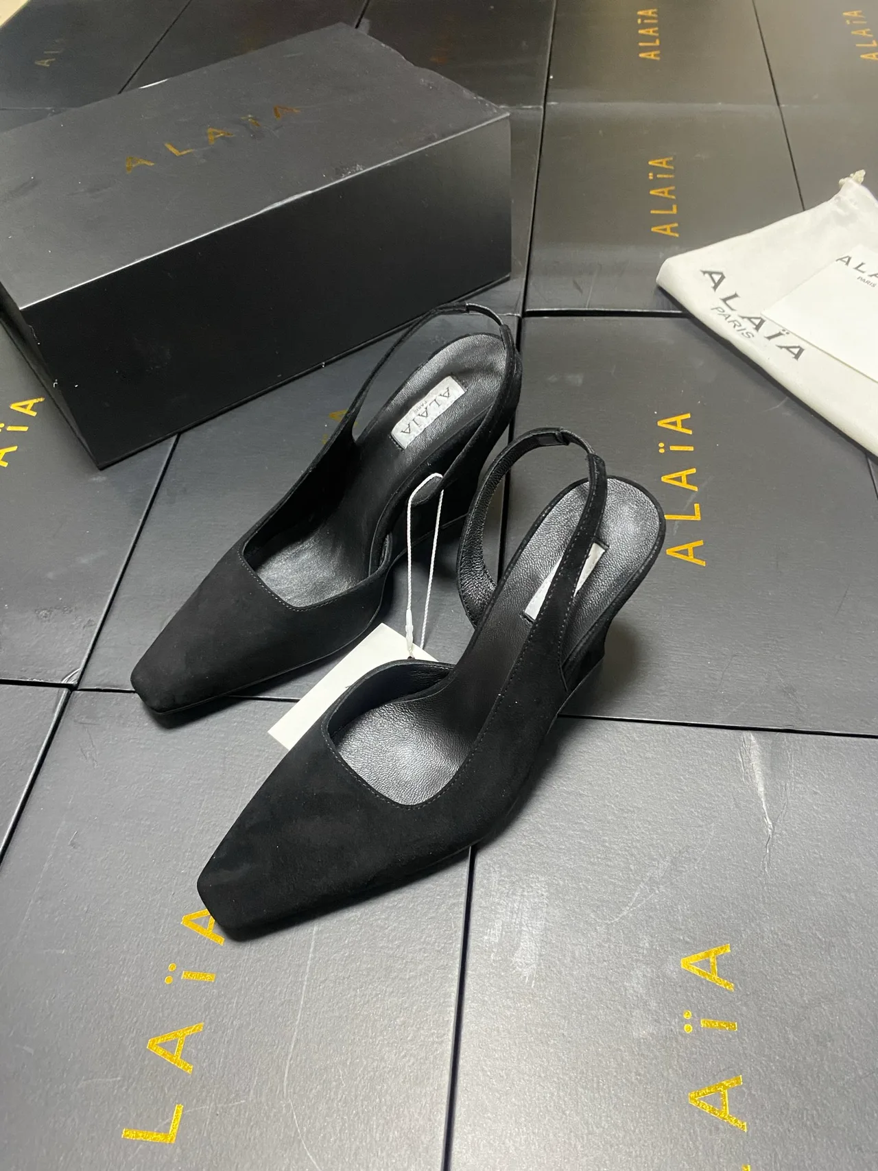 Alaia Square-Toe Slingback Pumps in Black · view 3