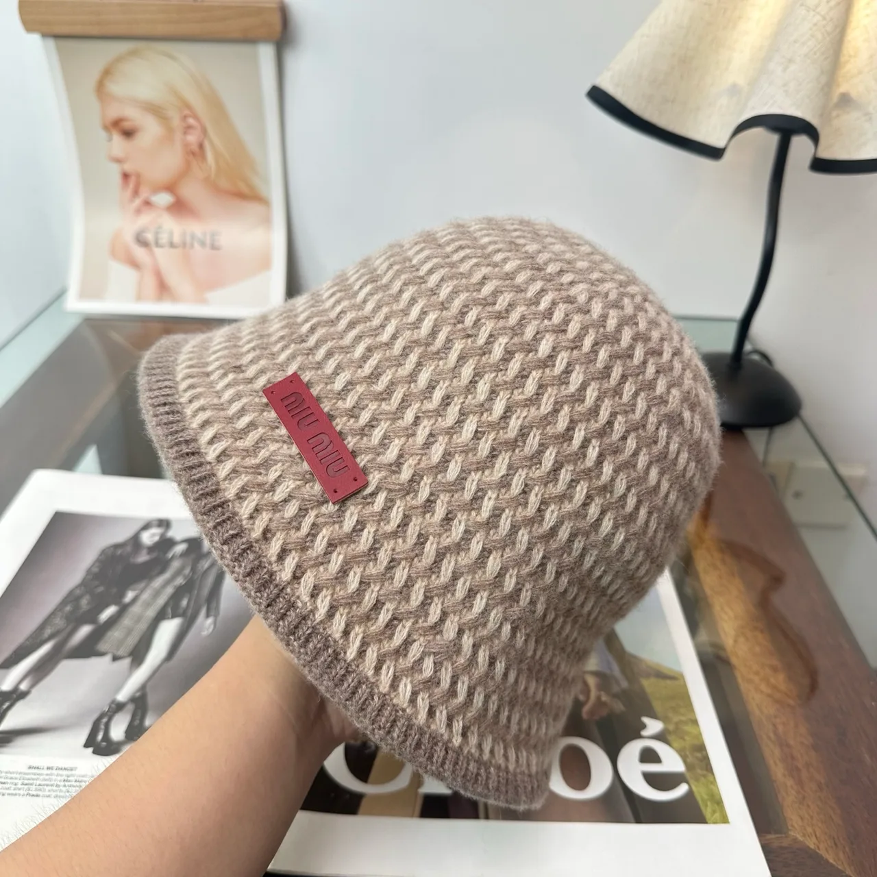 Miu Miu Bucket Hat in Beige & Black & Brown & Blue · view 5