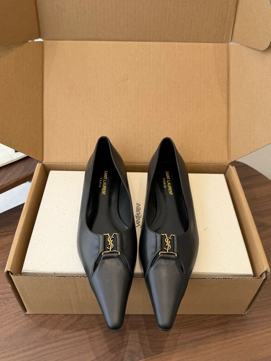 Saint Laurent Sheepskin Pointed-Toe Flats in Black · view 1