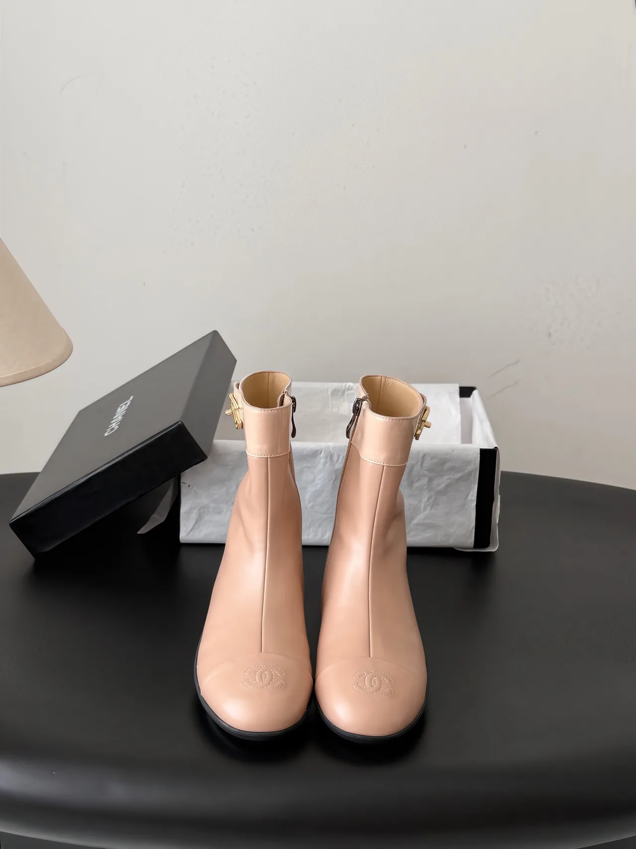 Chanel Cowhide Smooth Round-Toe Boots in Pink · view 1