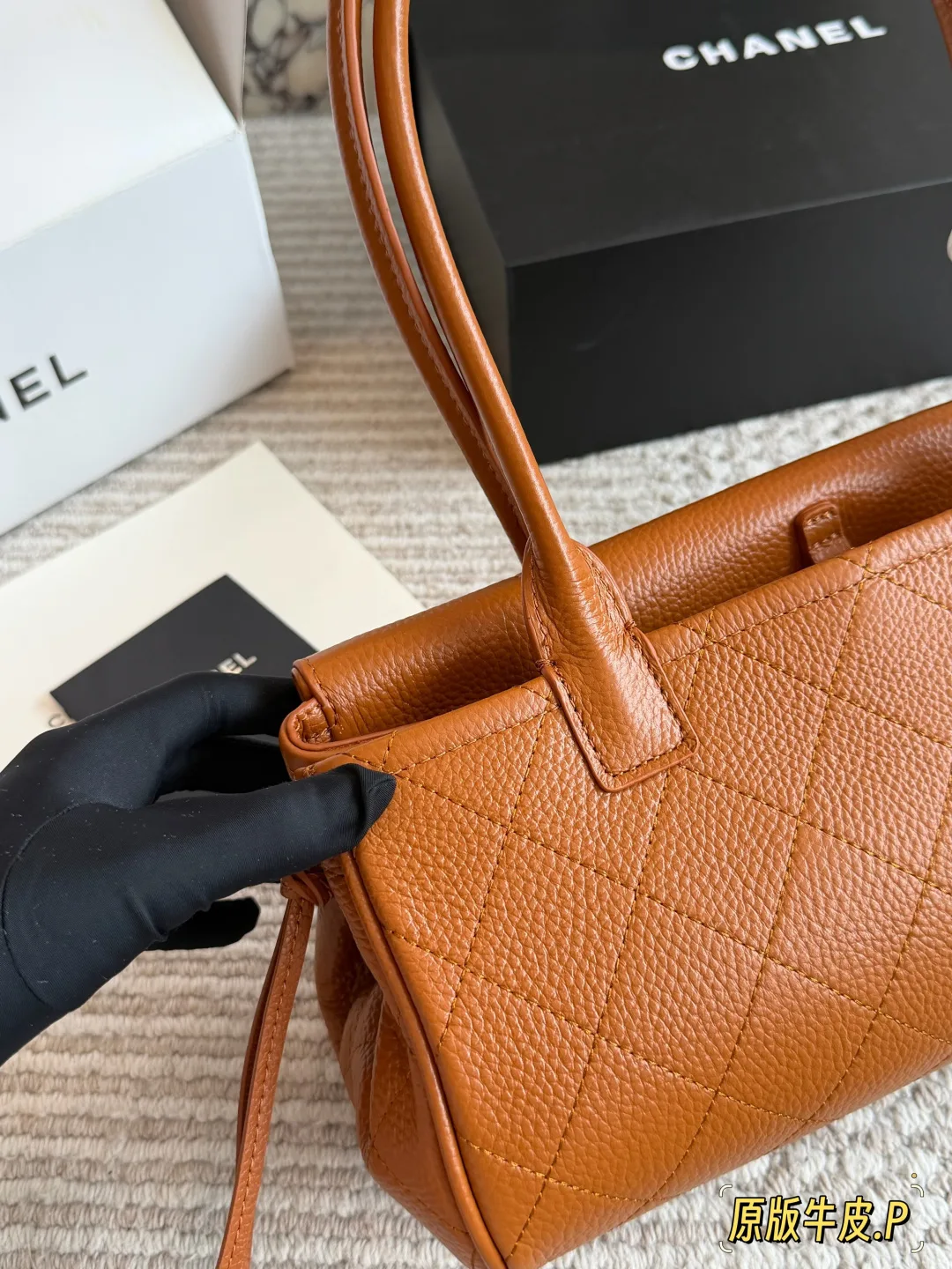Chanel 26S Quilted Cowhide Baguette Bag in Tan · view 6