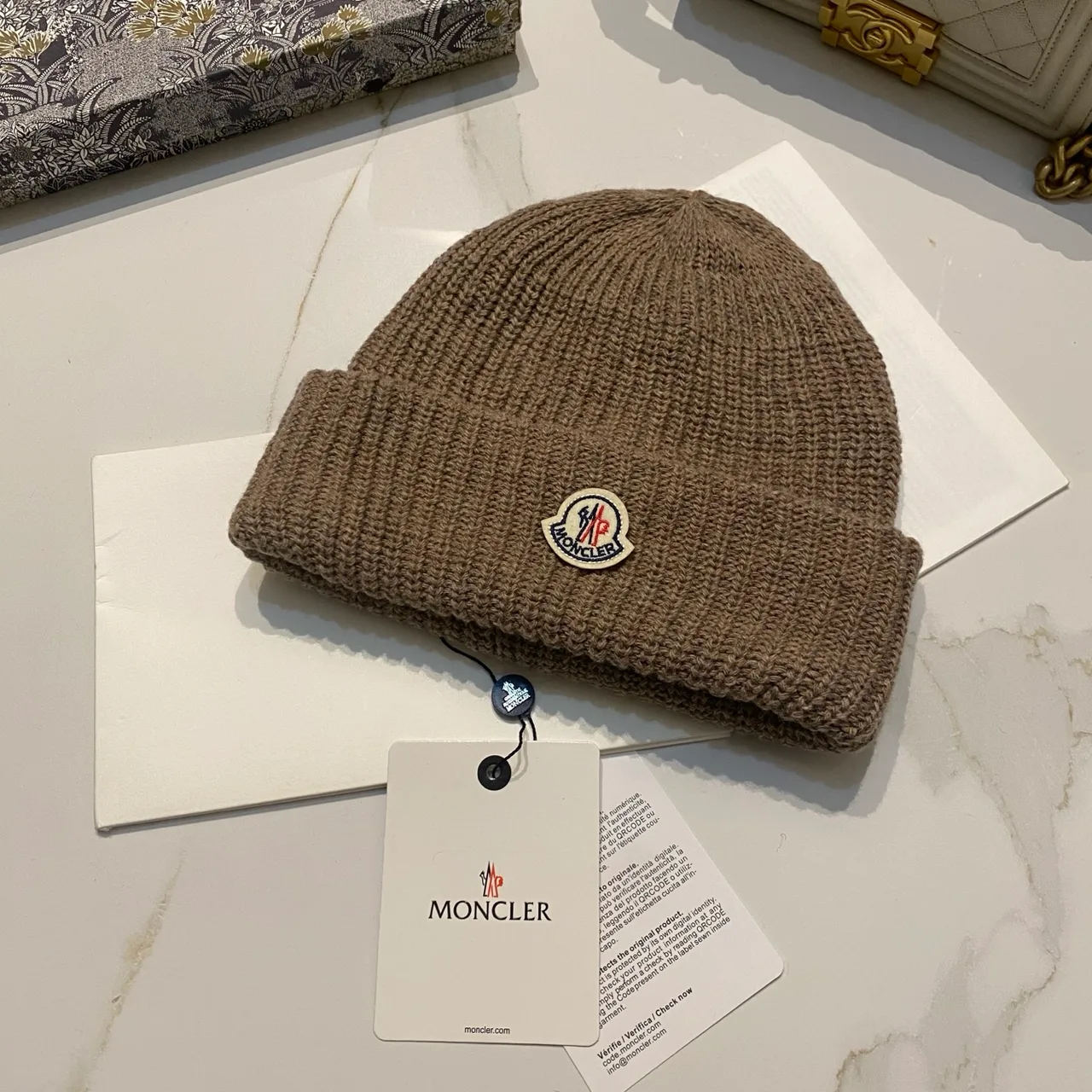 Moncler Beanie in Blue / Beige / Grey / Black / Brown / Burgundy · view 3