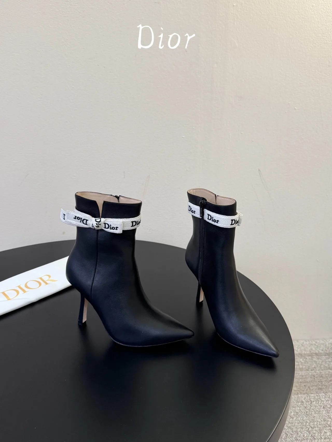 Dior Cowhide Glossy Pointed-Toe Ankle Boots in Black · view 4