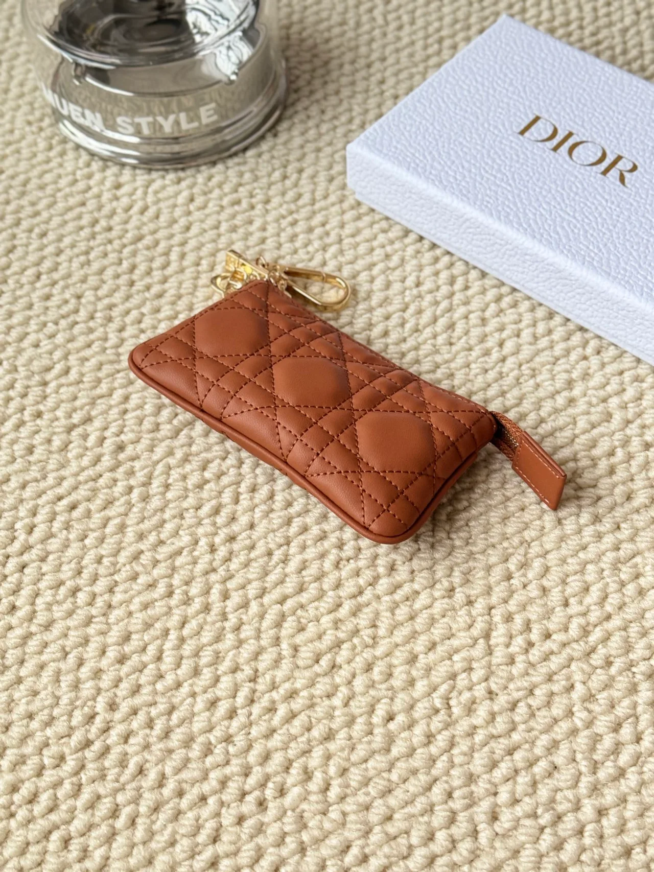 Dior Lambskin Quilted Zip Key Pouch in Brown · view 4