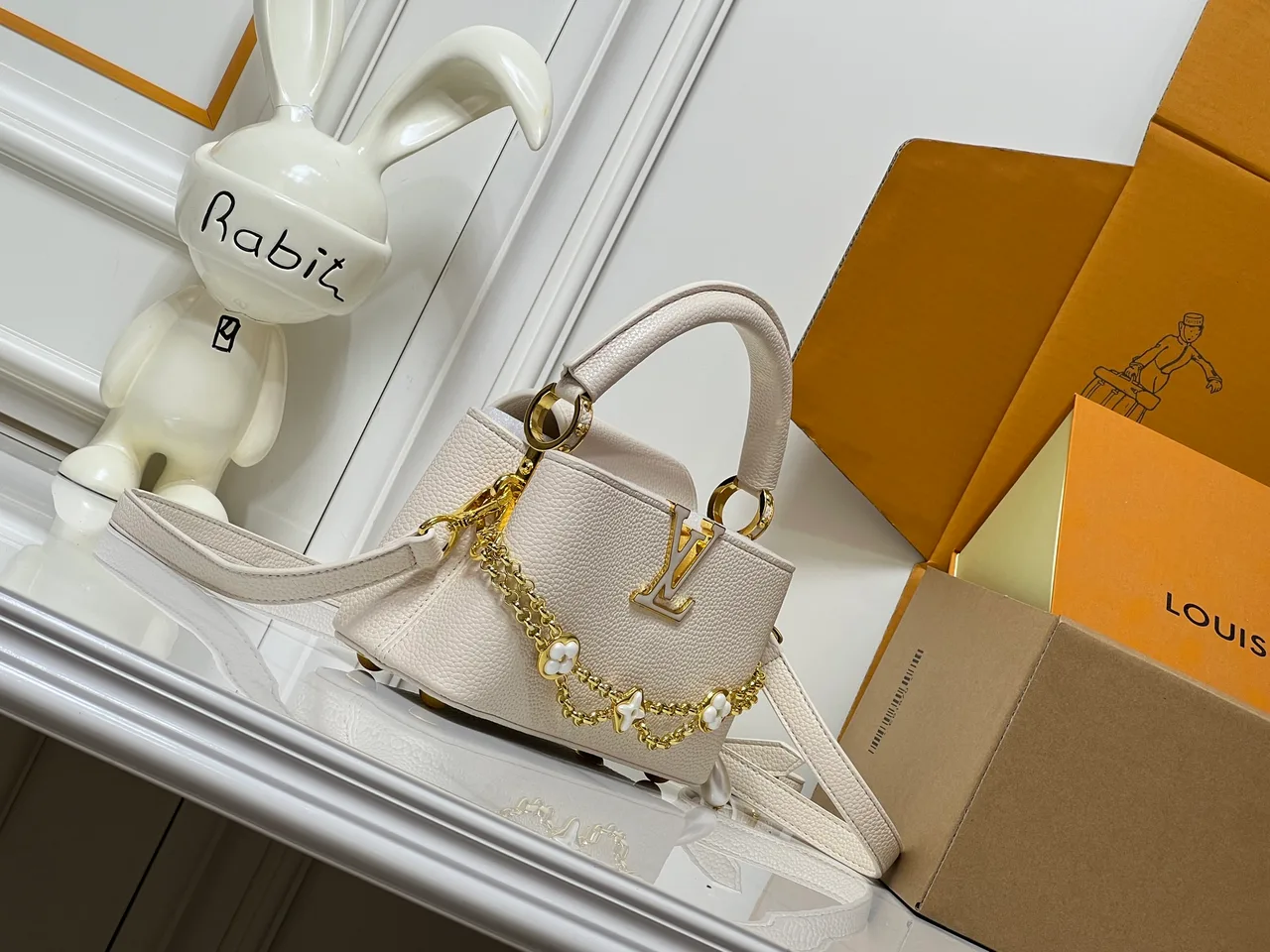 Louis Vuitton Cowhide Smooth Capucines East West Bag in Cream · view 1
