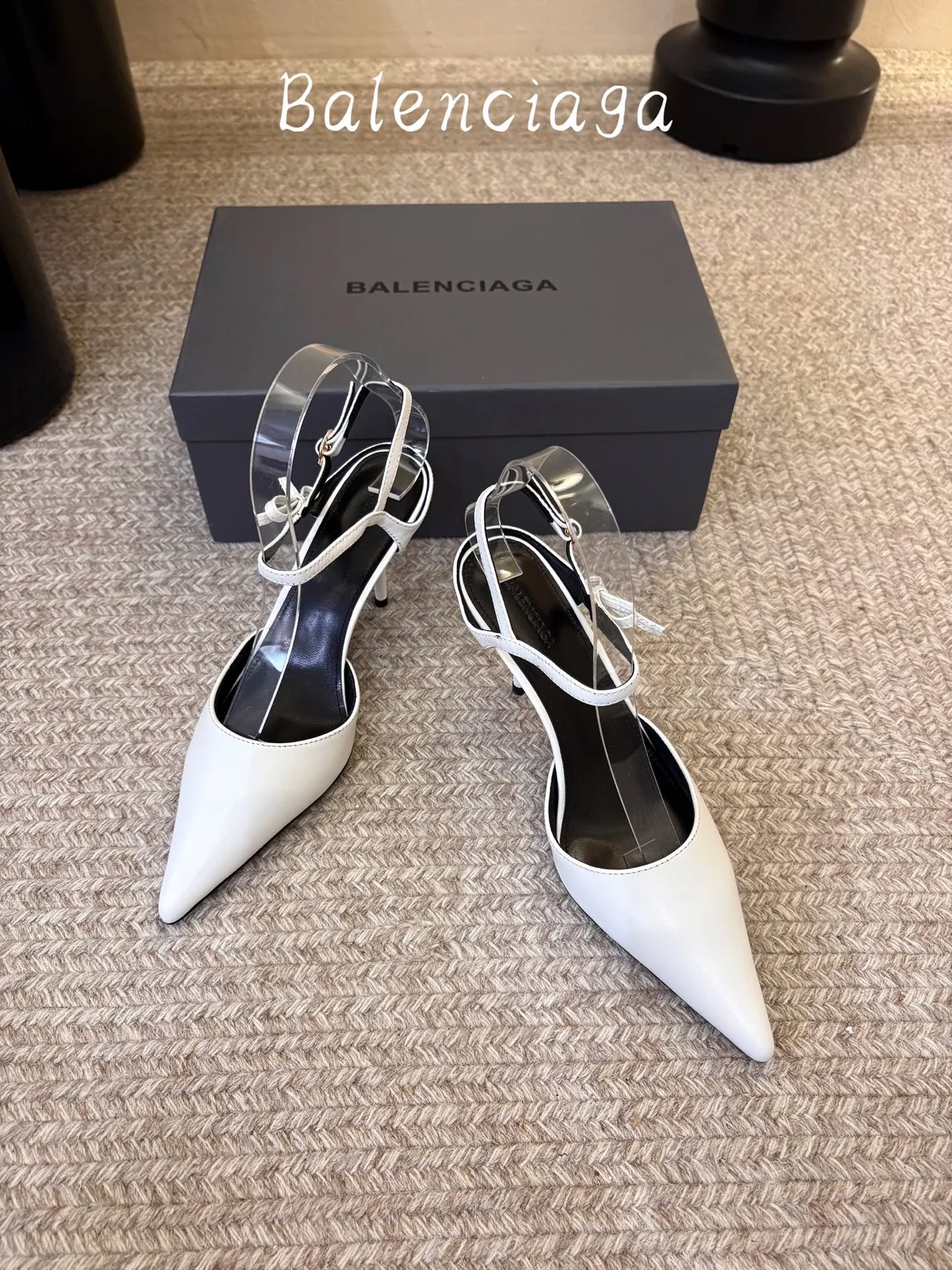 Balenciaga Pointed-Toe Ankle Strap Pumps in White · view 3