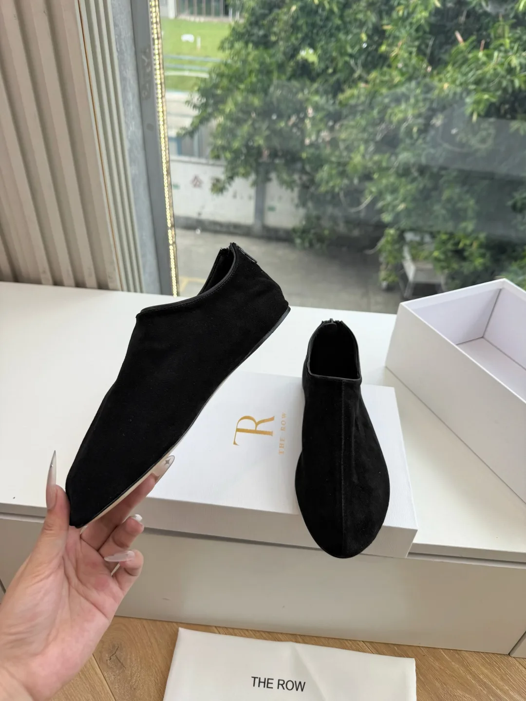 The Row Ribbed Matte Round-Toe Slip-On Flats in Black · view 5