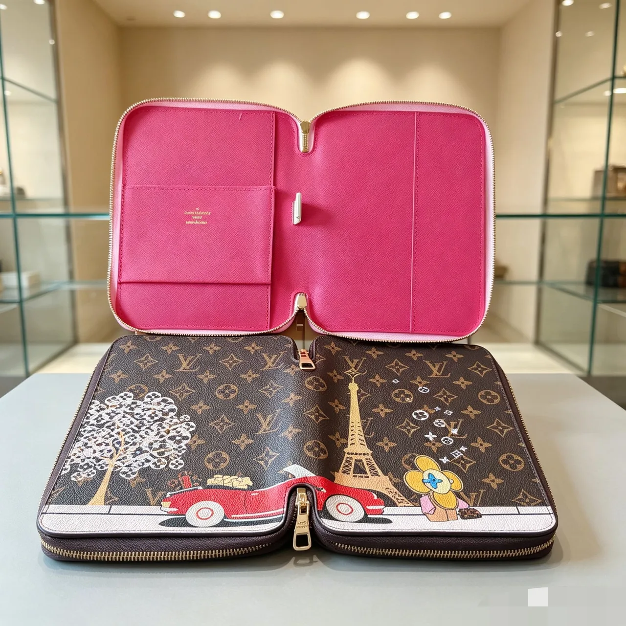 Louis Vuitton Zip Organizer in Brown & White & Grey & Pink · view 2