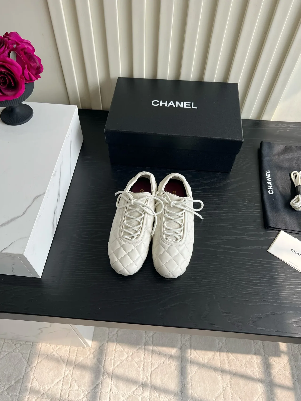 Chanel Sheepskin Quilted Sneakers in White · view 3