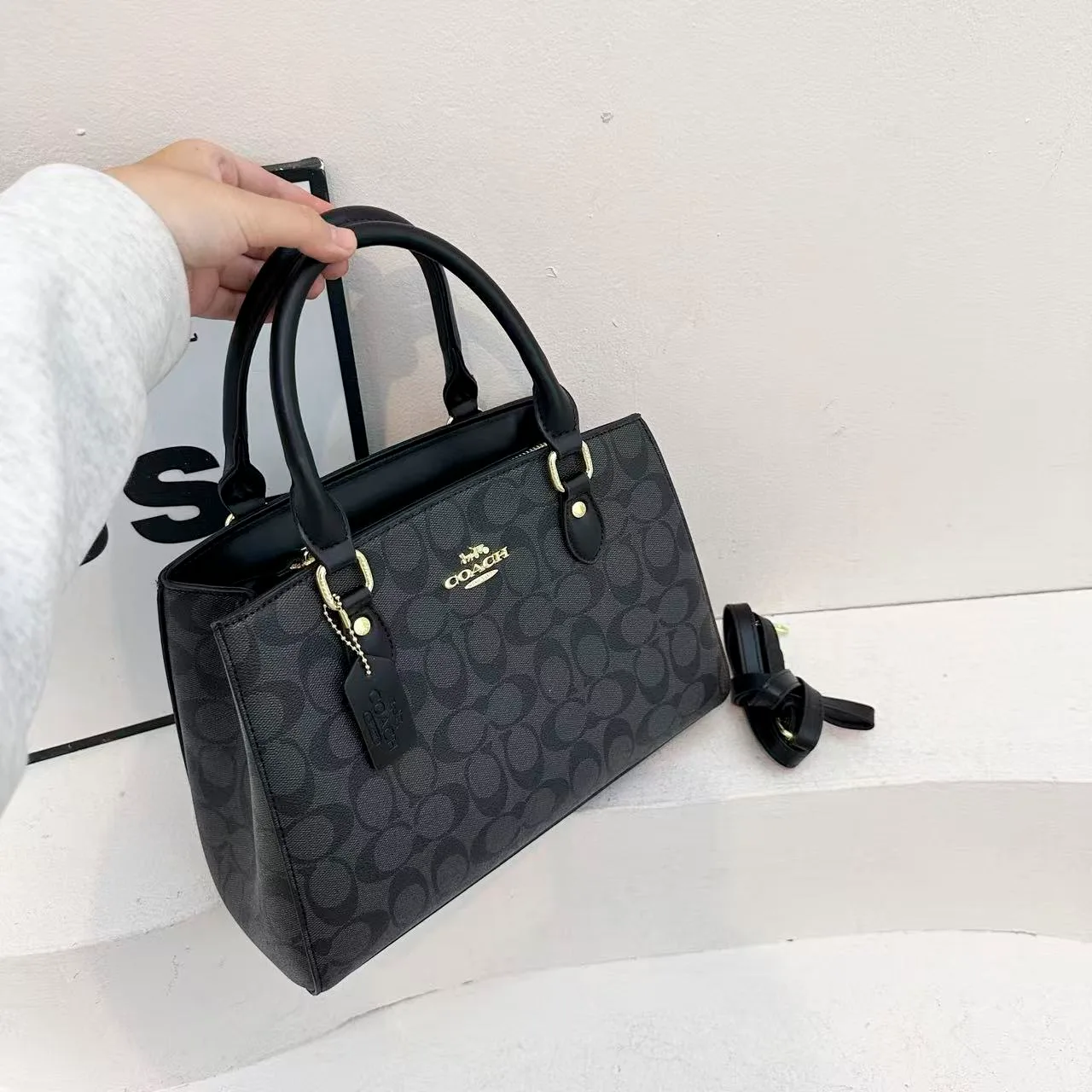 Coach 9176 Satchel in Beige & Black & Grey · view 3