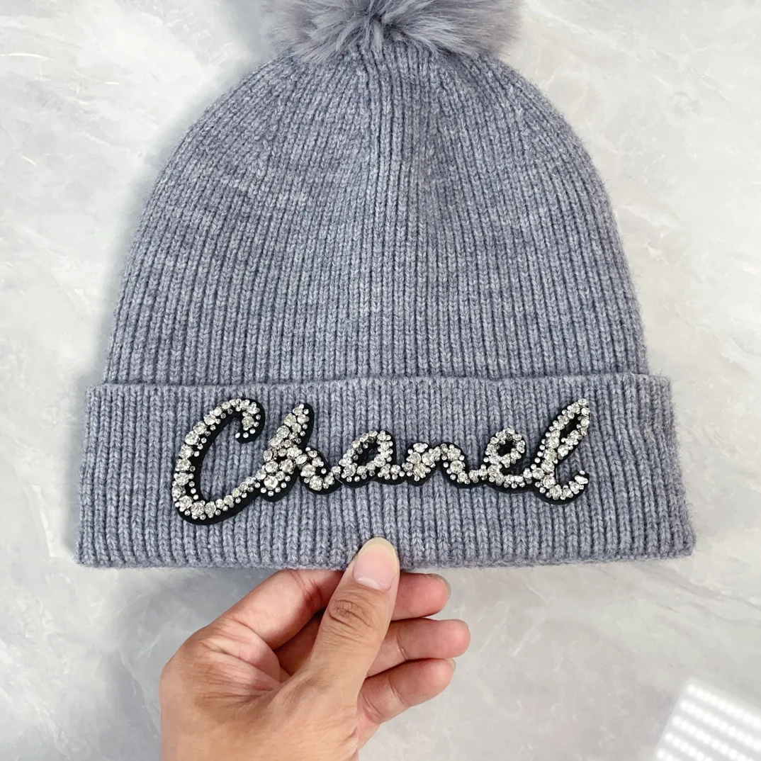 Chanel Wool Embroidered Beanie and Scarf Set in Grey · view 7