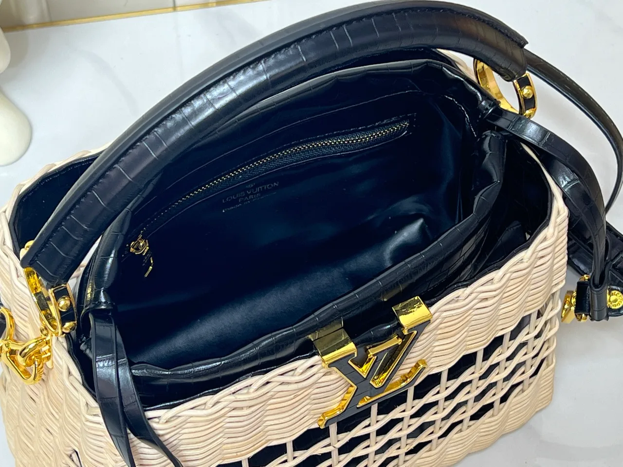 Louis Vuitton Leather Woven Top-Handle Bag in Beige · view 8