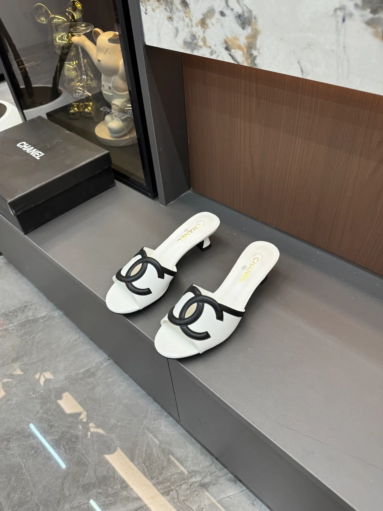 Chanel CC Cutout Heeled Mules in Blue / Pink / White / Yellow · view 7