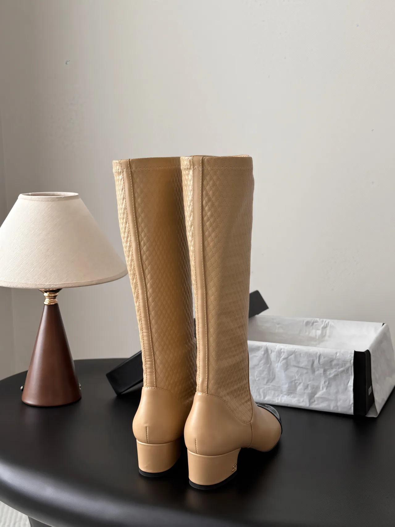 Chanel Cowhide Knee-High Boots in Beige · view 3