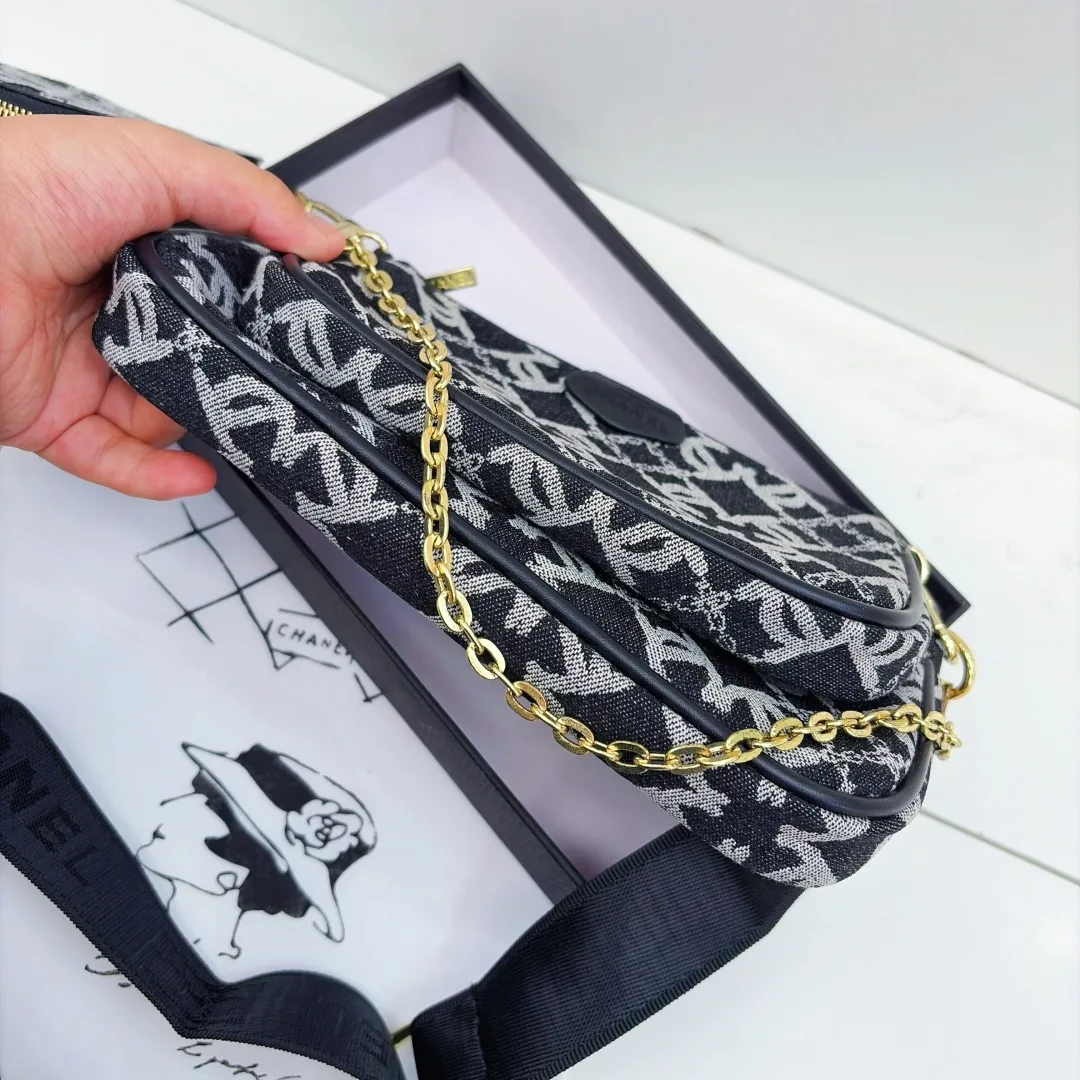 Chanel Monogram Chain-Strap Shoulder Bag in Black · view 7