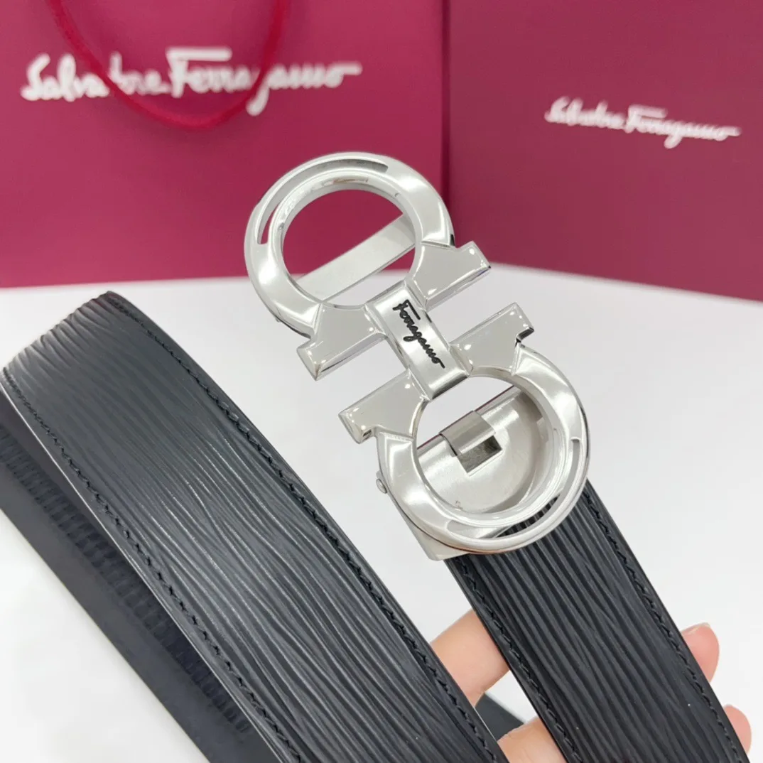 Ferragamo Calfskin Glossy Belt in Black · view 5