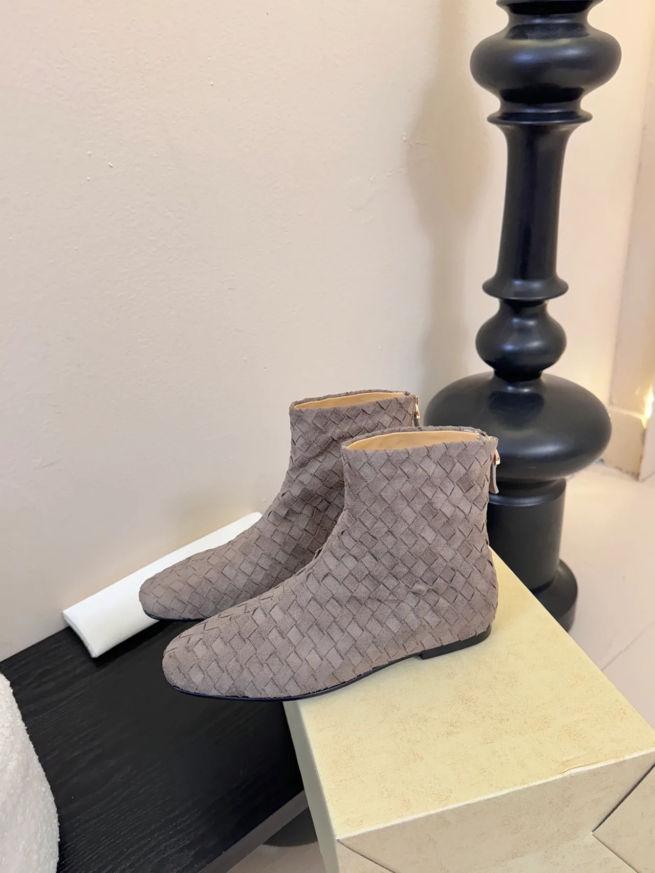 The Row Woven Round-Toe Ankle Boots in Grey · view 7