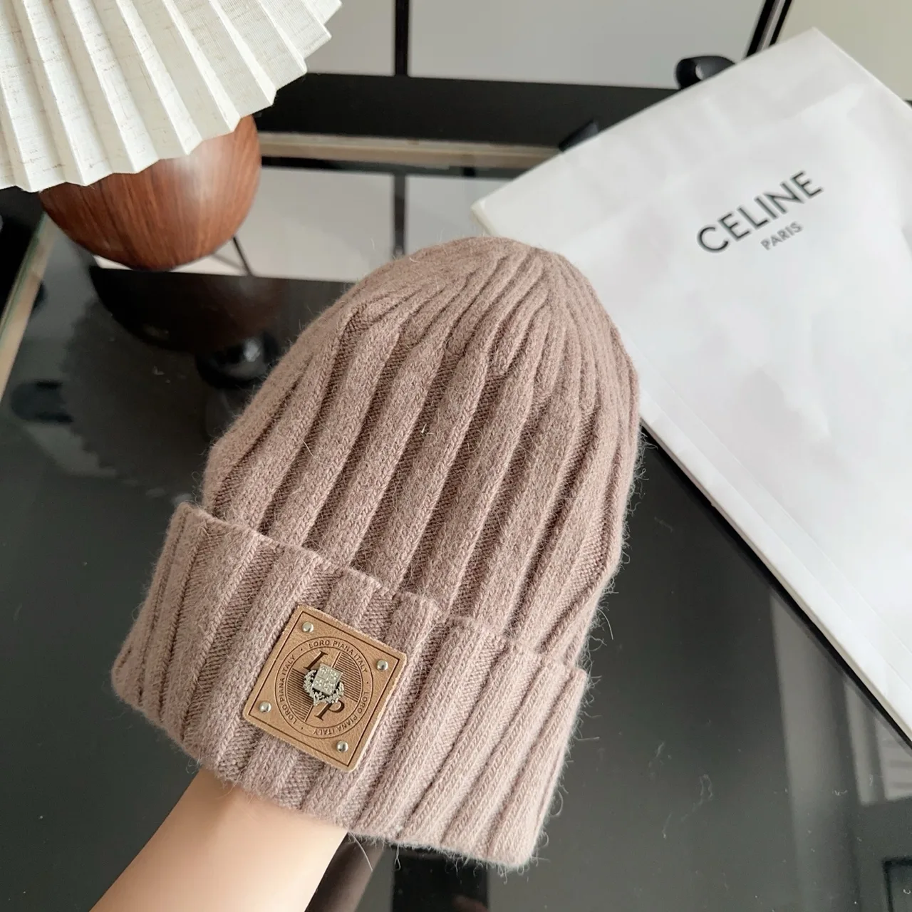Celine Ribbed Beanie in Pink · view 3